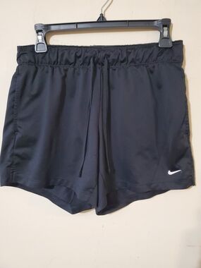 Nike Women’s Black Athletic Shorts with White Swoosh Drawstring Dri-Fit Sz S